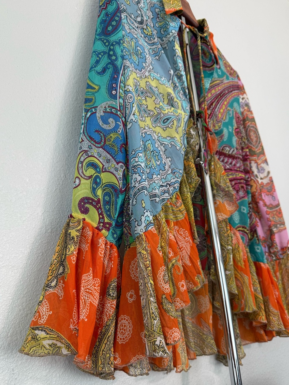 Zara Paisley Print Ruffle Blouse Boho Bell Sleeve Sheer Top Women Size S - Picture 10 of 12